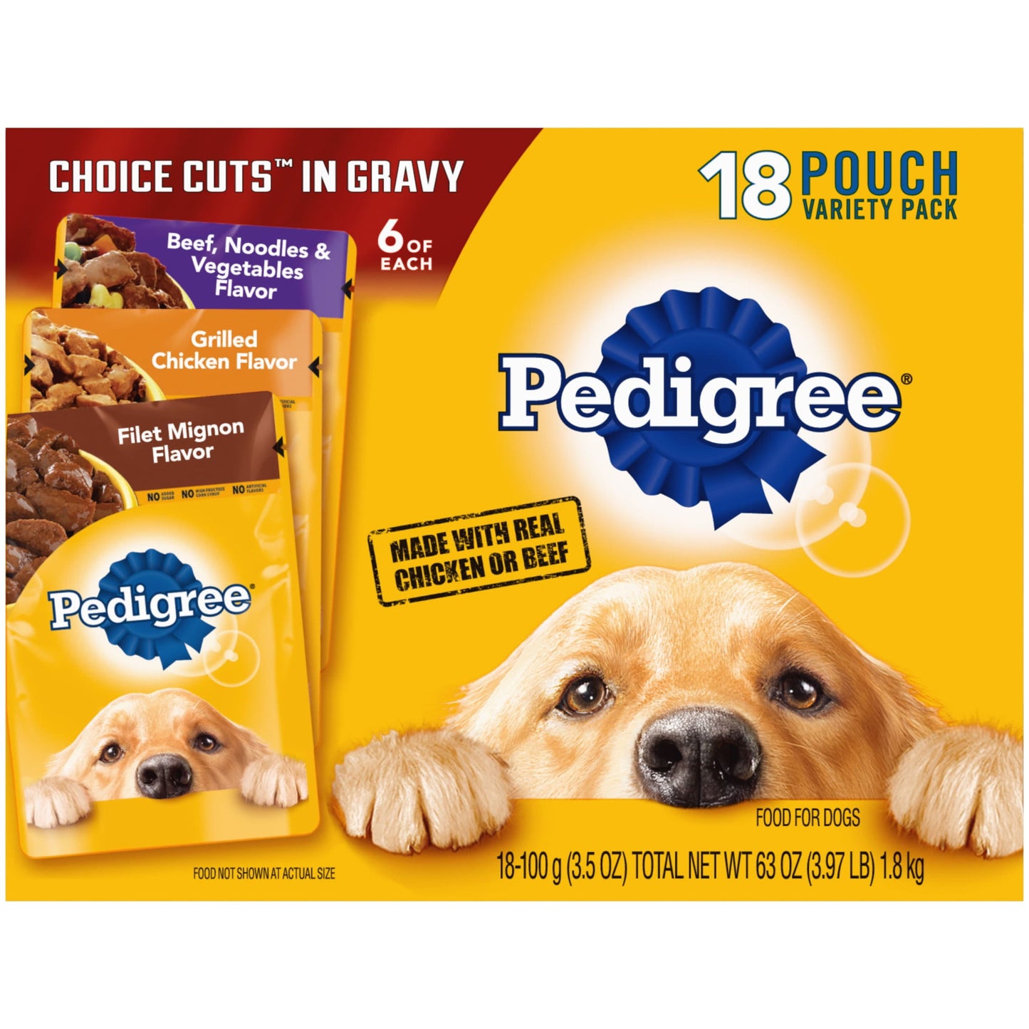 Pedigree Chopped Ground Dinner Adult Wet Dog Food Cheese Variety Pack, 3.5 Oz Pouches (18 Pack)