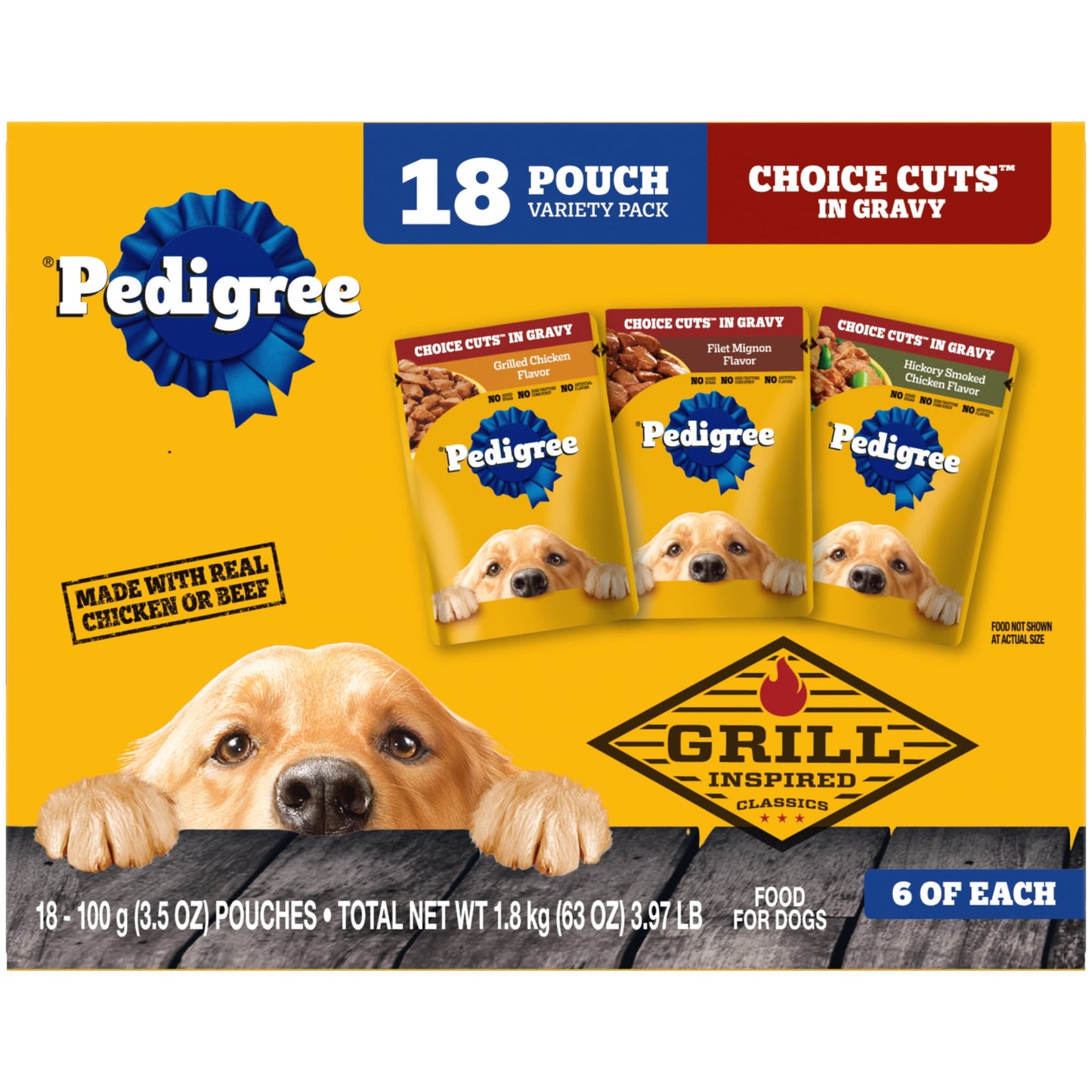 Pedigree Chopped Ground Dinner Adult Wet Dog Food Cheese Variety Pack, 3.5 Oz Pouches (18 Pack)