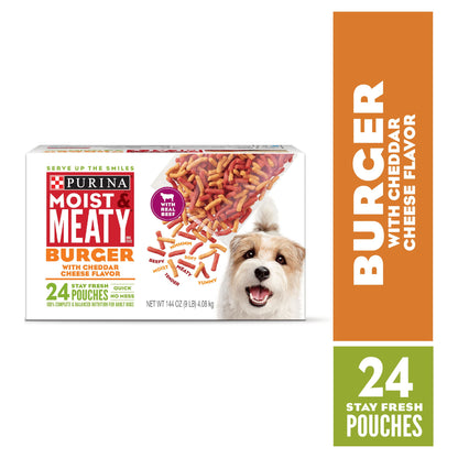 Purina Moist and Meaty Soft Dog Food Burger, Cheddar Cheese, Wet Dog Food, 6 Oz Pouches (12 Pack)