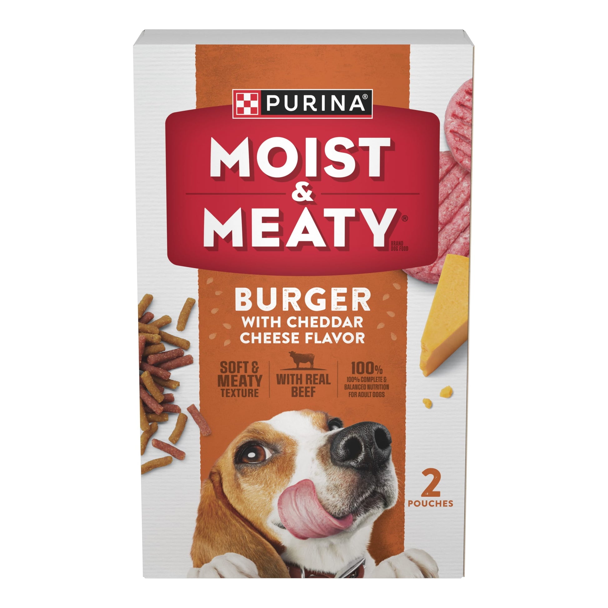 Purina Moist and Meaty Soft Dog Food Burger, Cheddar Cheese, Wet Dog Food, 6 Oz Pouches (12 Pack)