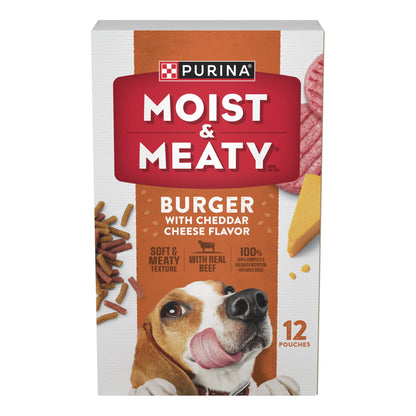 Purina Moist and Meaty Soft Dog Food Burger, Cheddar Cheese, Wet Dog Food, 6 Oz Pouches (12 Pack)