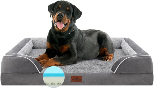 Cooling Dog Bed, Jumbo Dog Bed for Extra Large Dogs, Orthopedic Memory Foam Dog Bed, Jumbo Breed Dog Bed, Waterproof Dog Bed with Bolster & Removable Cover(Jumbo,Silver Grey)