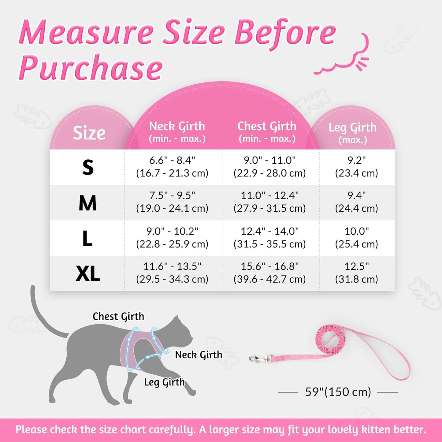 Rabbitgoo Cat Harness and Leash Set for Walking Escape Proof, Adjustable Soft Kittens Vest with Reflective Strip for Cats, Comfortable Outdoor Vest, Pink, M