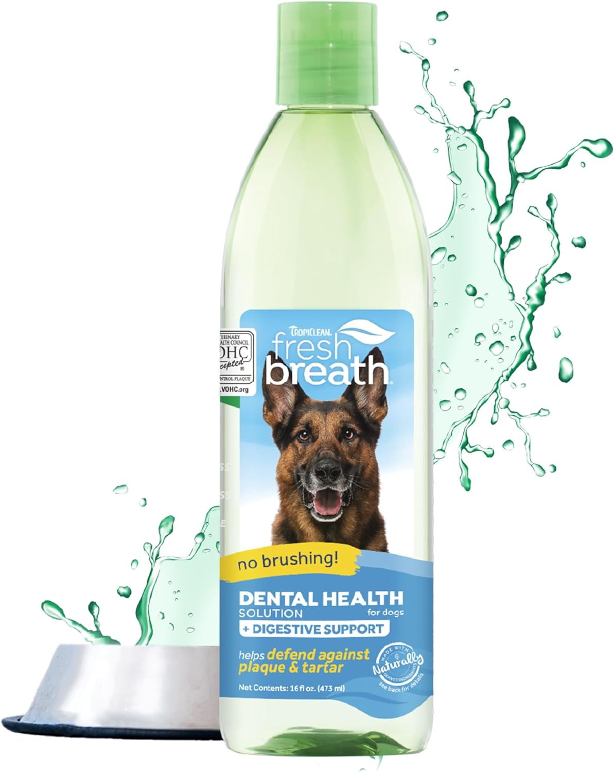 Tropiclean Fresh Breath plus Digestive Support | Dog Oral Care Water Additive | Dog Breath Freshener Additive for Dental Health | VOHC Certified | Made in the USA | 16 Oz.