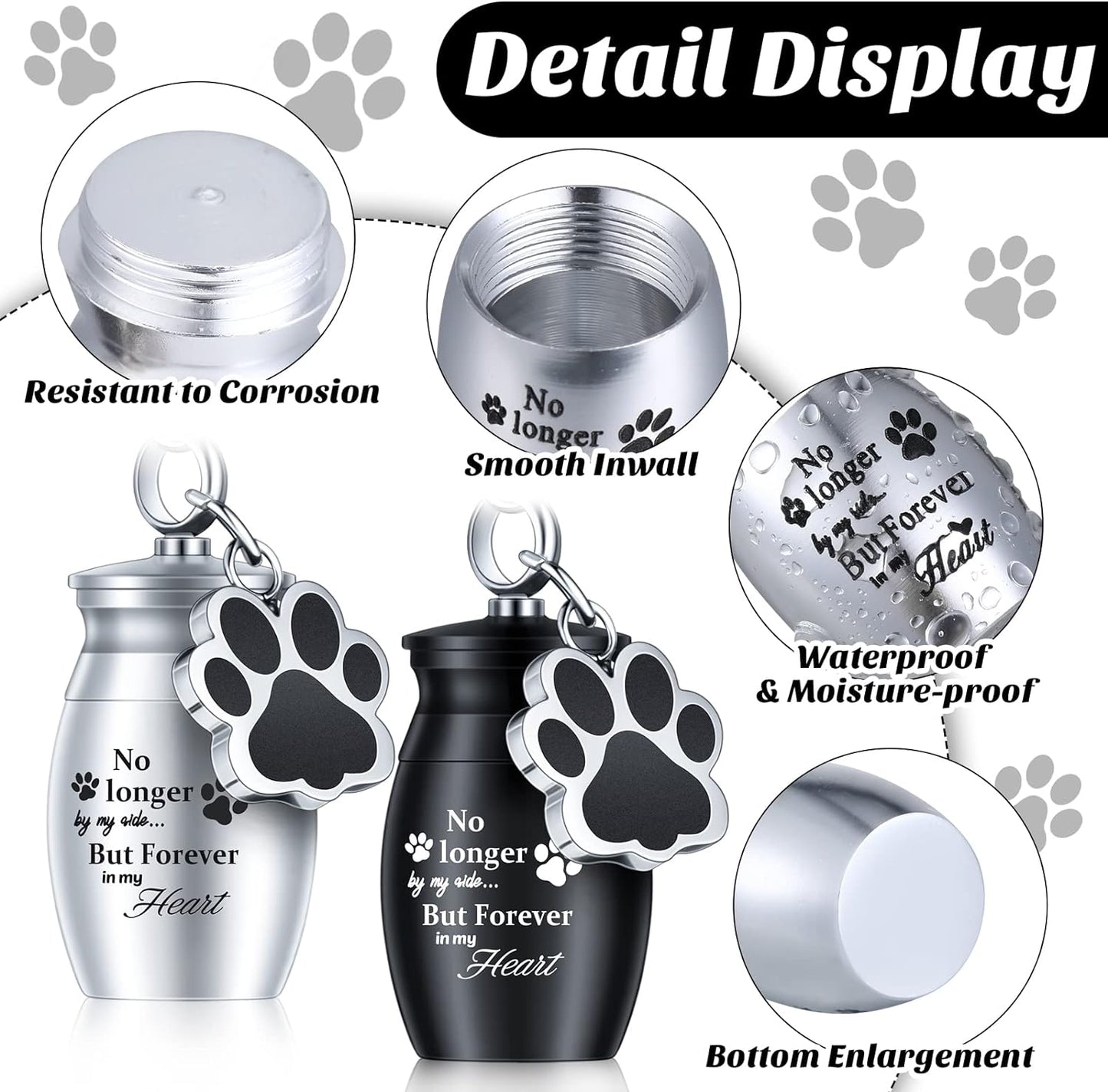 Batiyeer 4 Pack Pet Urns Keychain Pet Urns for Dogs Ashes Keepsake Stainless Steel Small Pet Urns for Dogs Cat Ashes with 4 Black Velvet Storage Bags, Pet Cremation Jewelry Paw Charm (Basic)