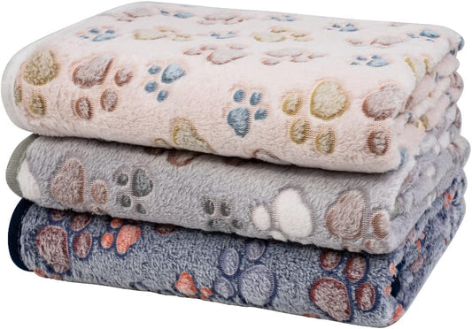 Dono 1 Pack 3 Blankets Soft Fluffy Cute Bone Pattern Fleece Pet Blanket Warm Sleep Mat Cute Print Design Puppy Kitten Blanket Doggy Mat Paw Print for Animals (3Pack, XL(50 * 40"), Nude/Gray/Blue)