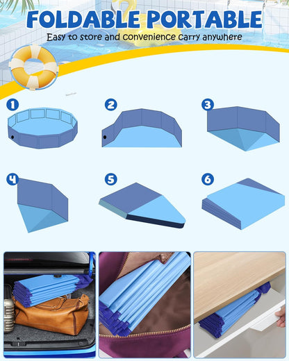 Foldable Dog Pool, Portable PVC Dog Pet Swimming Pool, Collapsible Plastic Dog Bath for for Large Medium Small Dogs & Kids (M-40" X 12" Blue)