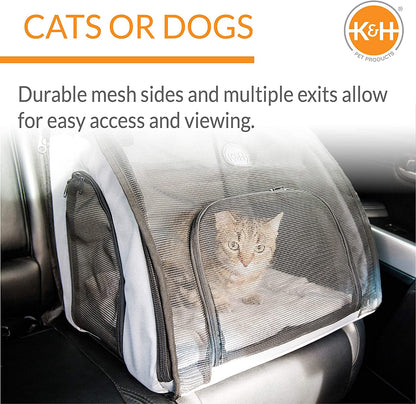 K&H Pet Products Travel Safety Carrier for Pets, Dog Crate for Car Travel, Soft-Sided Carrier for Cats and Small Dogs, Portable Car Seat Kennel, Gray/Black Small 17 X 16 X 15 Inches