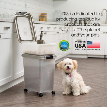 IRIS USA 30 Lbs & 11 Lbs Combo Airtight Dog Food Storage Container, Stackable Treat Box, 2-Cup Scoop, Wheels, Keep Fresh, Easy Mobility, Seafoam Blue