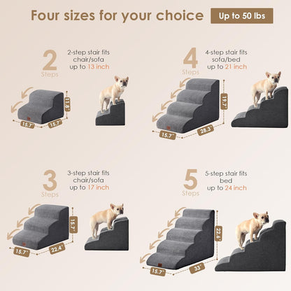 EHEYCIGA Curved Dog Stairs for High Beds 19.7" H, 4-Step Dog Steps for Small Dogs and Cats, Pet Stairs for High Bed Climbing, Non-Slip Balanced Pet Step Indoor, Grey