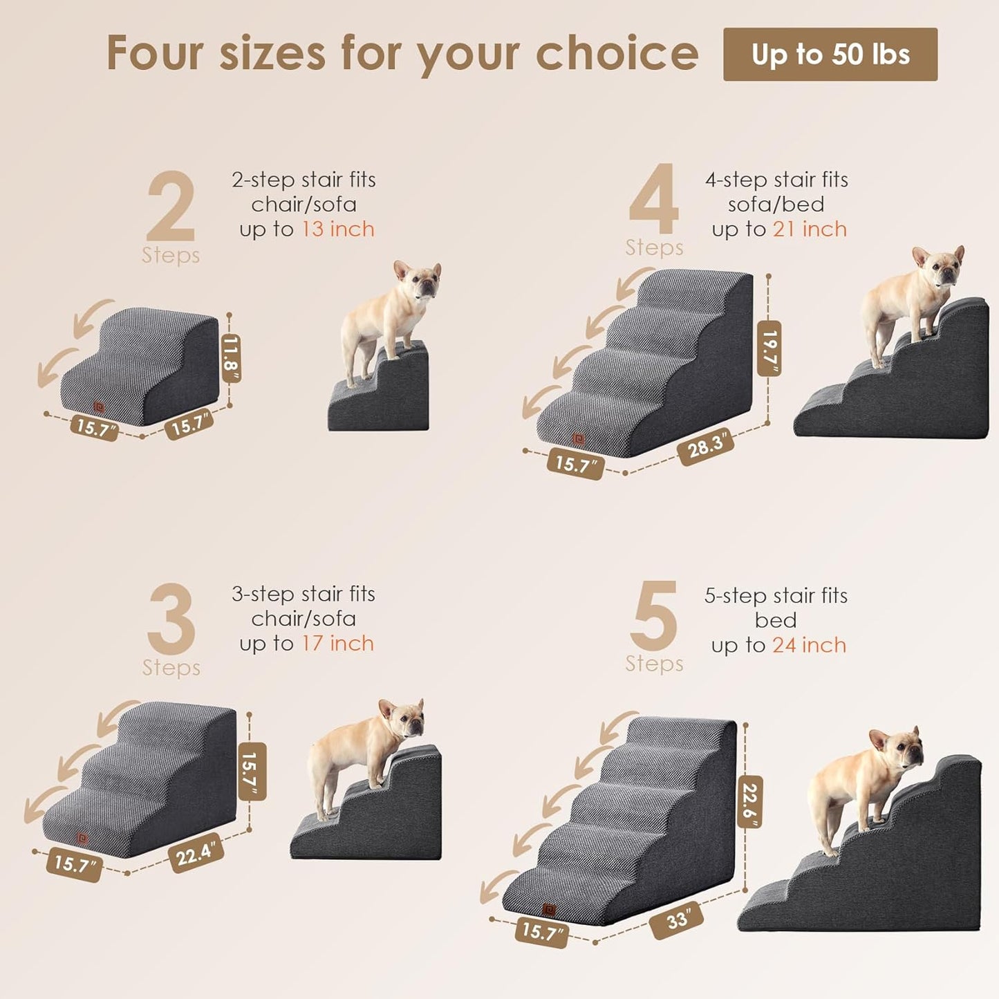 EHEYCIGA Curved Dog Stairs for High Beds 19.7" H, 4-Step Dog Steps for Small Dogs and Cats, Pet Stairs for High Bed Climbing, Non-Slip Balanced Pet Step Indoor, Black