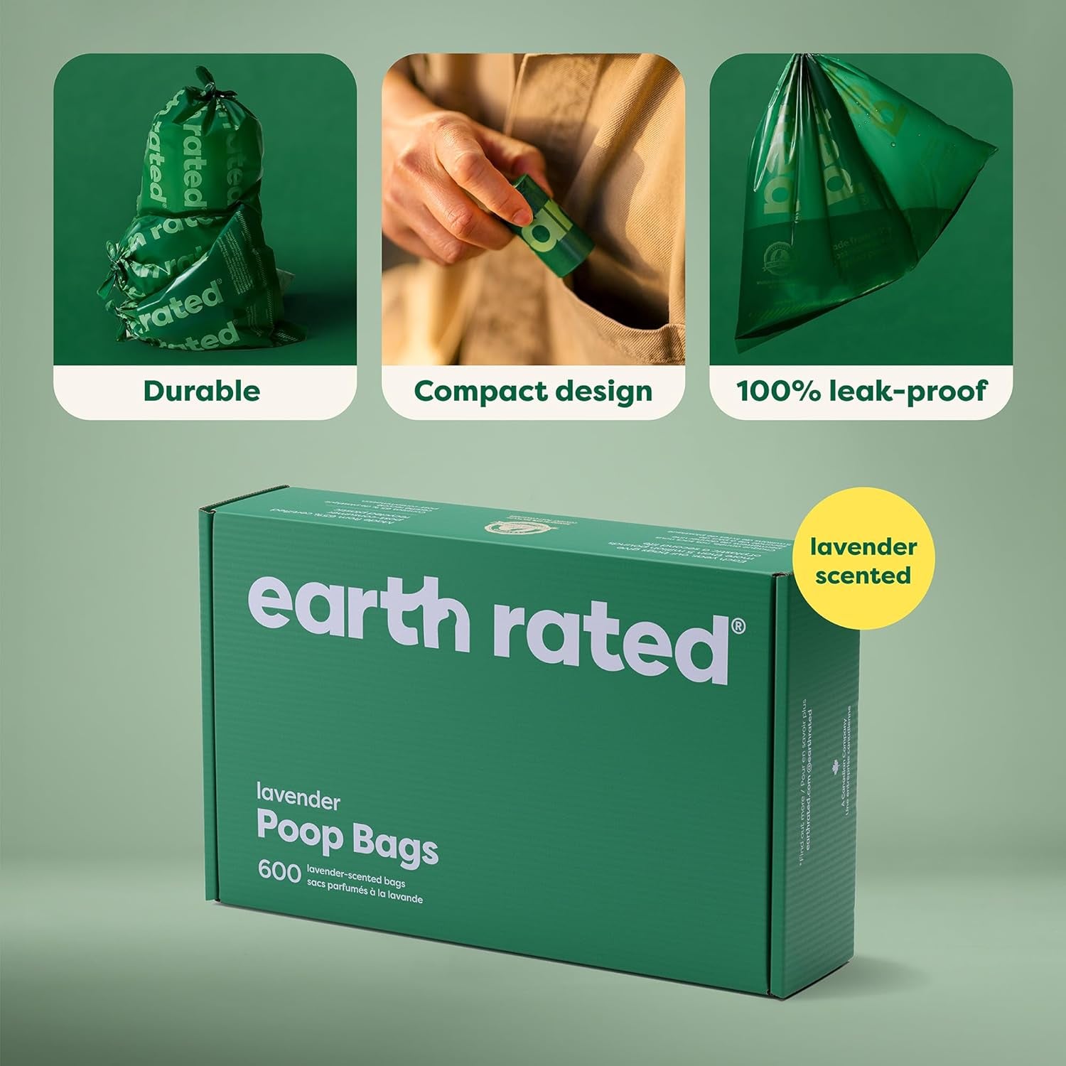 Earth Rated Dog Poop Bags Value Pack, Leak-Proof and Extra-Thick Pet Waste Bags for Big and Small Dogs, Refill Rolls, Lavender Scented, 600 Count