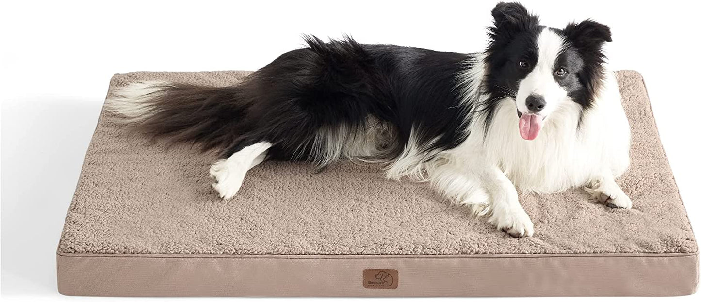 Bedsure Extra Large Dog Bed - XL Orthopedic Waterproof Dog Beds with Removable Washable Cover, Egg Crate Foam Pet Bed Mat, Suitable for Large Dogs up to 100Lbs, Light Brown