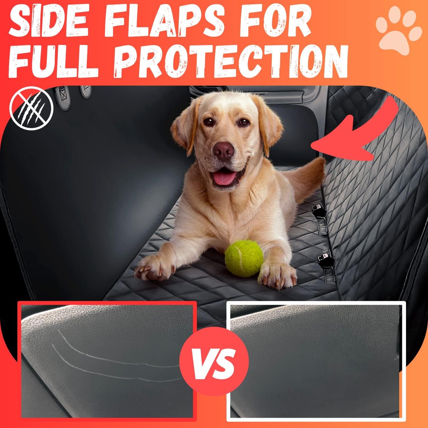 Dog Car Seat Cover for Back Seat for XL Cars, Suvs & Trucks, 100% Waterproof Non-Slip Dog Hammock for Car, 600D Heavy Duty Scratch Proof Durable Pet Car Rear Seat Cover W/Mesh Window, Storage Pockets