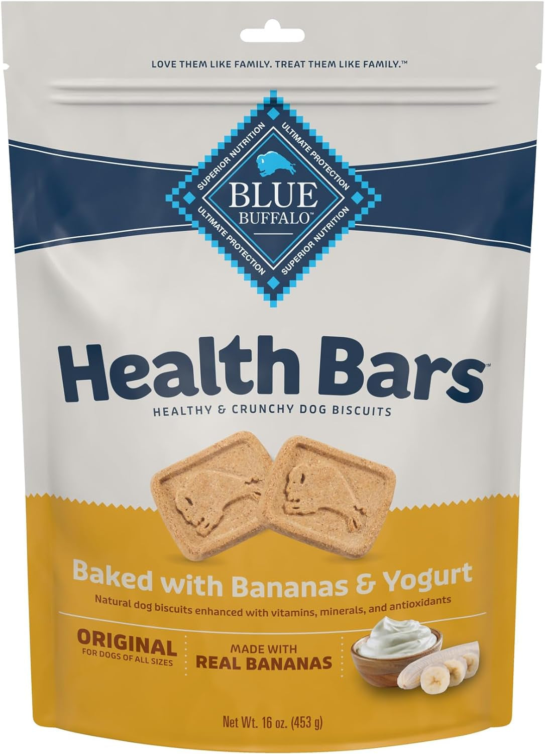 Blue Buffalo Health Bars Natural Crunchy Dog Treats Biscuits, Banana & Yogurt 16-Oz Bag