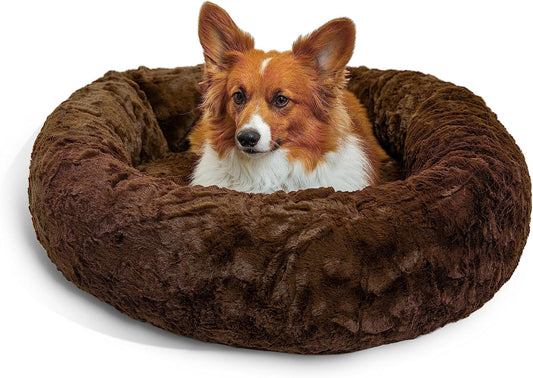 Best Friends by Sheri the Original Calming Donut Cat and Dog Bed in Lux Fur Dark Chocolate, Medium 30"