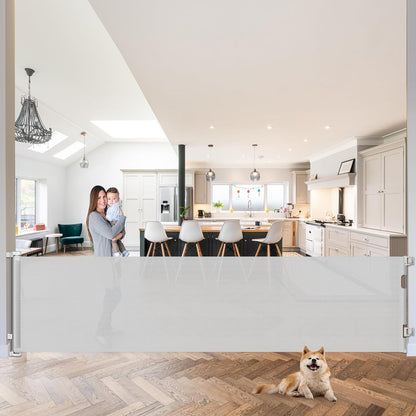 168 Inch Baby Gates Extra Wide Retractable Dog Gate Extra Wide Baby Gates for Large Openings Extra Long Dog Gate Retractable Gate Outdoor Indoor Retractable Pet Gate Extra Long Baby Gate (Light Gray)