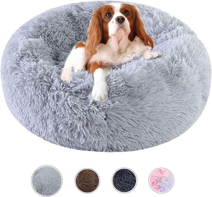 Dog Bed Calming Dog Beds for Small Medium Large Dogs - round Donut Washable Dog Bed, Anti-Slip Faux Fur Fluffy Donut Cuddler Anxiety Cat Bed(20")