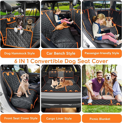 URPOWER 6 in 1 Convertible Dog Car Seat Cover for Back Seat 60/40 Split Dog Seat Cover 100% Waterproof Dog Hammock for Car Nonslip Pet Seat Cover with Mesh Window & Pocket for Cars Trucks and Suvs