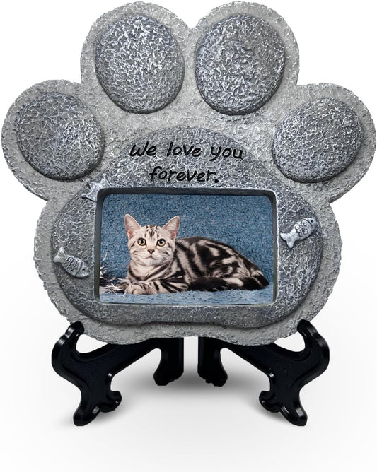 Pet Memorial Stones for Cats,Loss of Cats Sympathy Gift Indoor Display,Pet Grave Markers Cats Bereavement Gifts Outdoor Tombstone Paw Shaped Carve We Love You Forever