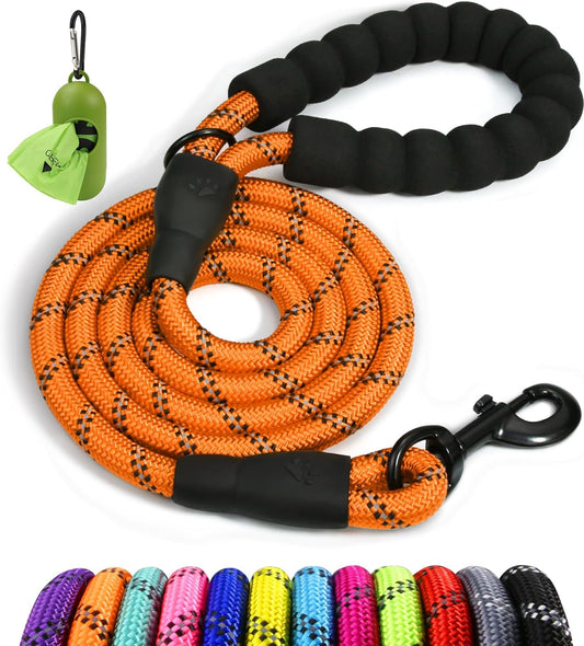 Taglory Rope Dog Leash 4 FT with Comfortable Padded Handle, Highly Reflective Threads Dog Leash for Small Dogs, 3/8 Inch, Orange