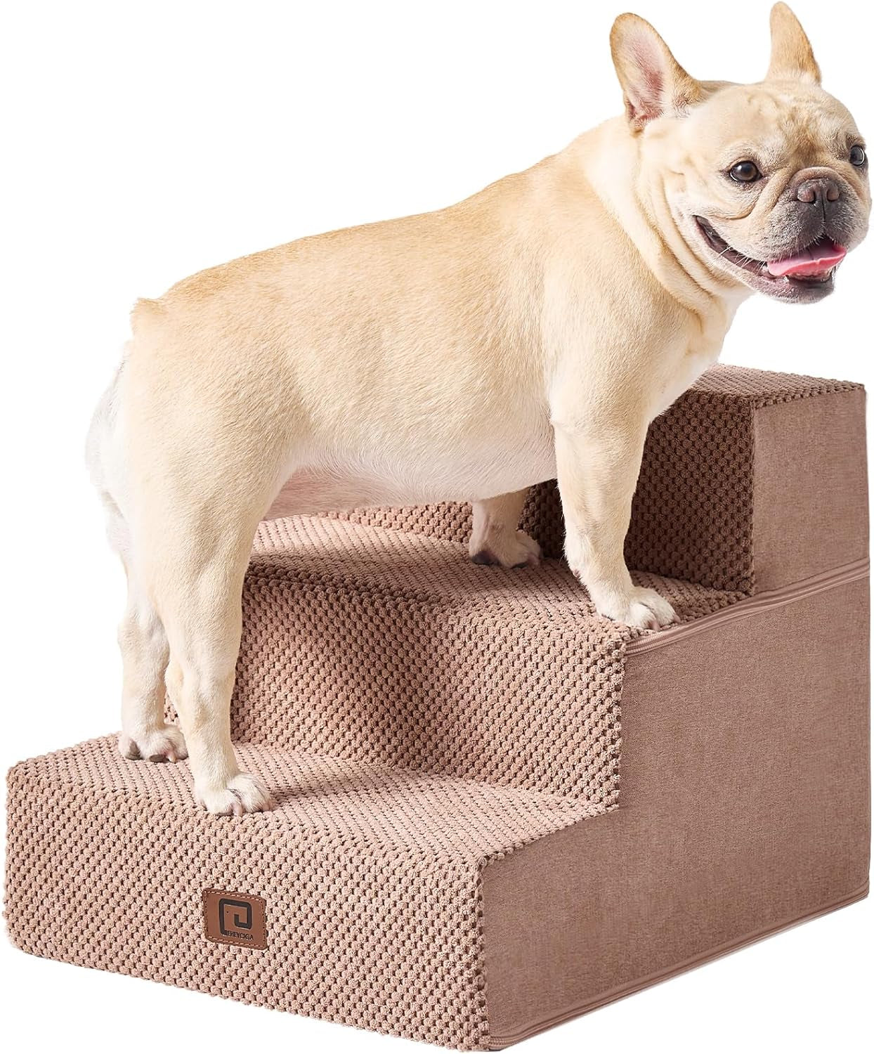 EHEYCIGA Dog Stairs for Small Dogs 13.5" H, 3-Step Dog Steps for Couch Sofa and Chair, Pet Steps for Small Dogs and Cats, Non-Slip Balanced Dog Indoor Ramp, Pink