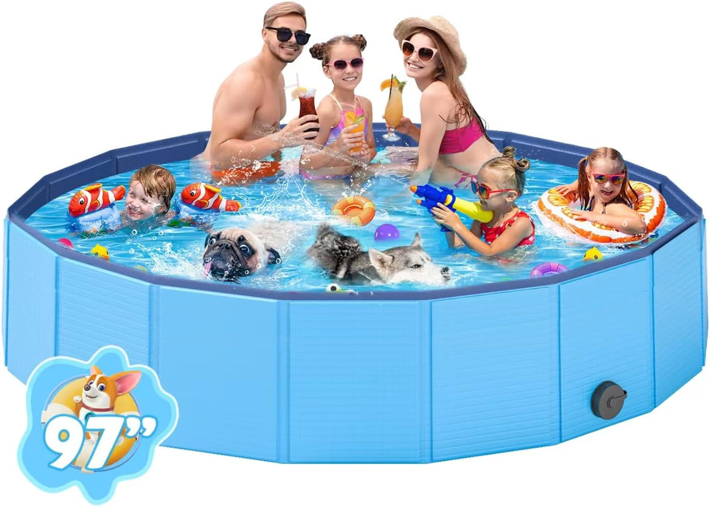 Foldable Dog Pool, Portable PVC Dog Pet Swimming Pool, Collapsible Plastic Dog Bath for for Large Medium Small Dogs & Kids (XXXXXL-97 X 16" Blue)