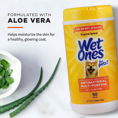 Wet Ones for Pets Multi-Purpose Dog Wipes with Aloe Vera Dog Wipes for All Dogs in Tropical Splash Scent, Wipes with Wet Lock Seal Pouch Dog Wipes (Pack of 1, 30 Count Total)