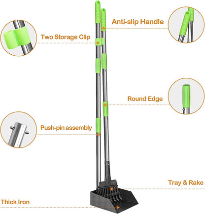 TOOGE Pooper Scooper, Dog Pooper Scooper Long Handle Stainless Metal Tray and Rake for Large Medium Small Dogs Heavy Duty (Green) (A-Standard)