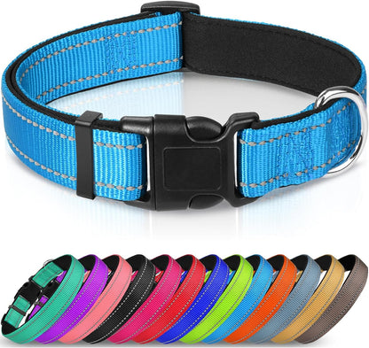 Joytale Reflective Dog Collar,Soft Neoprene Padded Breathable Nylon Pet Collar Adjustable for Large Dogs,Sky Blue,L