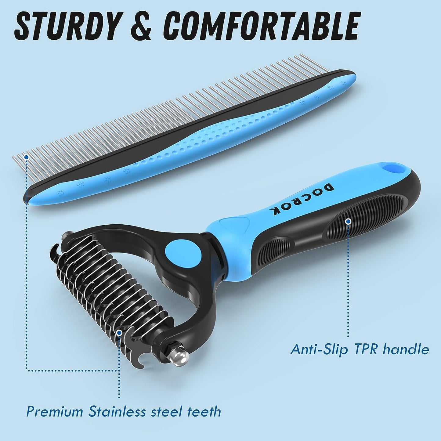 Pet Grooming Brush and Metal Comb Combo, Cat Brush Dog Brush for Shedding, Undercoat Rake for Dogs Grooming Supplies, Dematting Deshedding Brush Dogs Shedding Tool for Long Matted Haired Pets, Blue