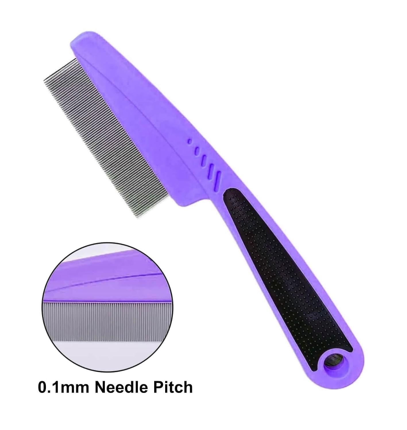 Flea Comb with Rubber Handle, Flea and Tick Comb for Dogs & Cats, Fine Tooth Dog Comb for Grooming (Purple)