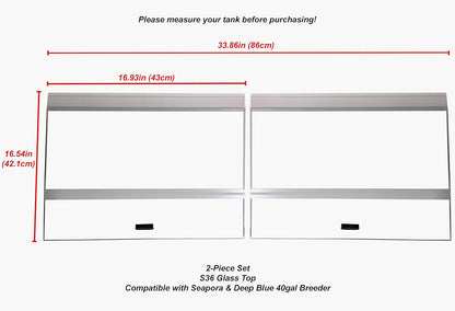 H2Pro 36" Glass Canopy, 2PCS Set ONLY FITS SEAPORA & DEEP Blue & Aquarium Masters Brand 40gal Breeder (16.93 x 16.54 x 0.16in) (S36GT)