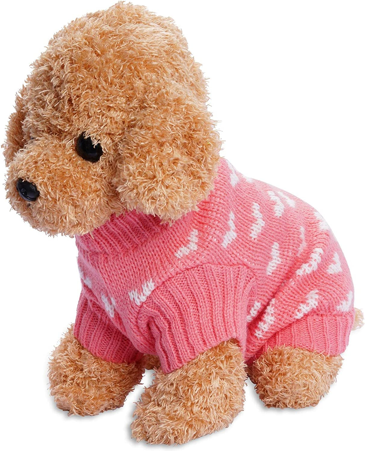 Dog Knitted Sweater Heart Puppy Sweater Warm Soft Pet Holiday Clothes for Small Cats and Dogs (Pink, S)