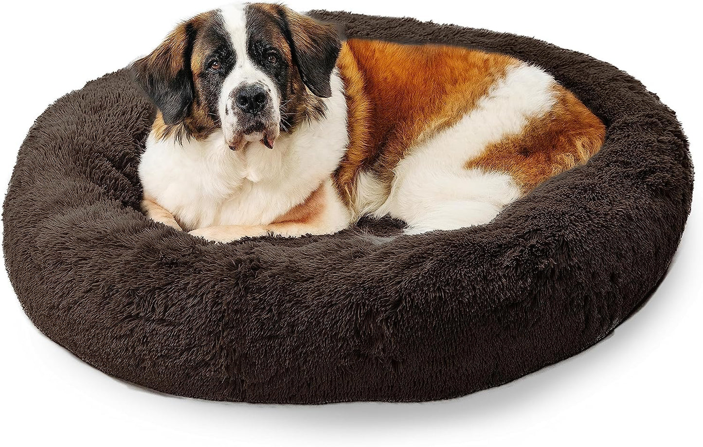 Best Friends by Sheri the Original Calming Donut Cat and Dog Bed in Shag Fur Dark Brown, Extra Large 45"