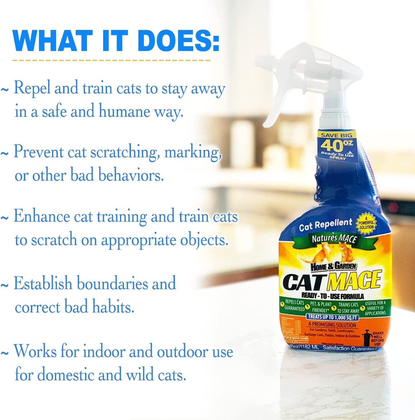 Nature’S MACE 40Oz Concentrate Cat Repellent, Treats 15,000 Sq. Ft., Keep Cats Out, Train Your Cat to Stay Out, Cat Training Tool, Cat Deterrent Indoor & Outdoor, Cat Scratch Deterrent Training Aid