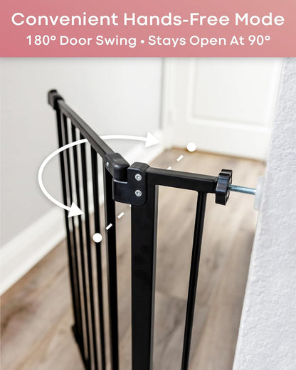Innotruth 28.9-42.1" Wide Baby Gate for Stairs, 30" Tall Dog Gates for Doorways Expandable One-Hand Open, Easy Walk through Dual Lock Metal Pet Gates for Dogs, Black-Family & Mom'S Choice Award Winner