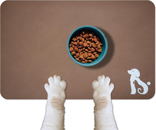 YCT Dog Food Feeding Mat, Non-Slip Dog Mat for Food, Resting and Sleeping Mat, with Single Dog Logo，24 X 16.9 Inches, Brown