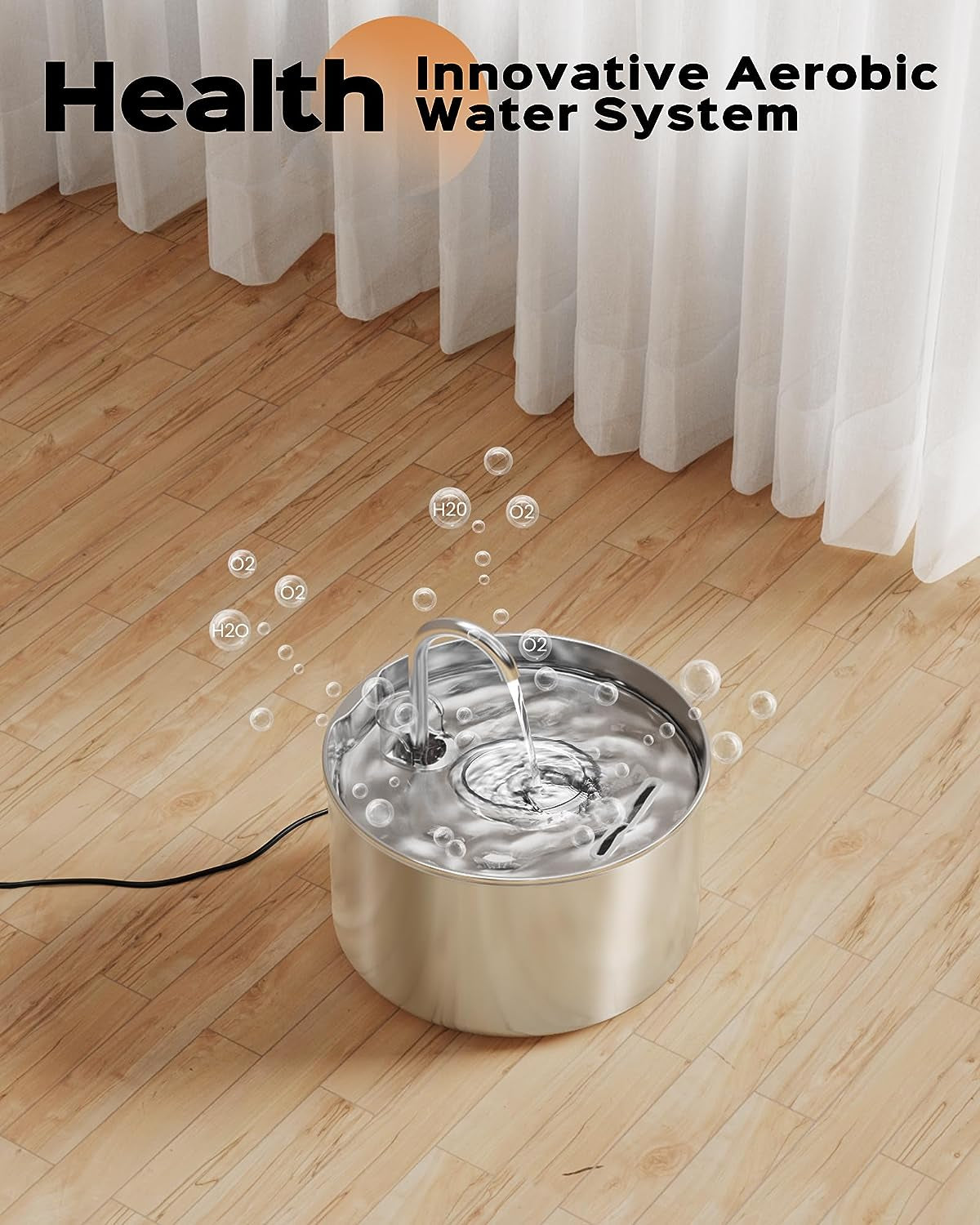 Cat Water Fountain + 6 Filters + 3 Sponges, 304 Stainless Steel Pet Water Fountain, 24 Hours Keep the Water Clean, 74Oz Capacity, Ultra-Quiet, No Sputter, Compact, Easy Cleaning