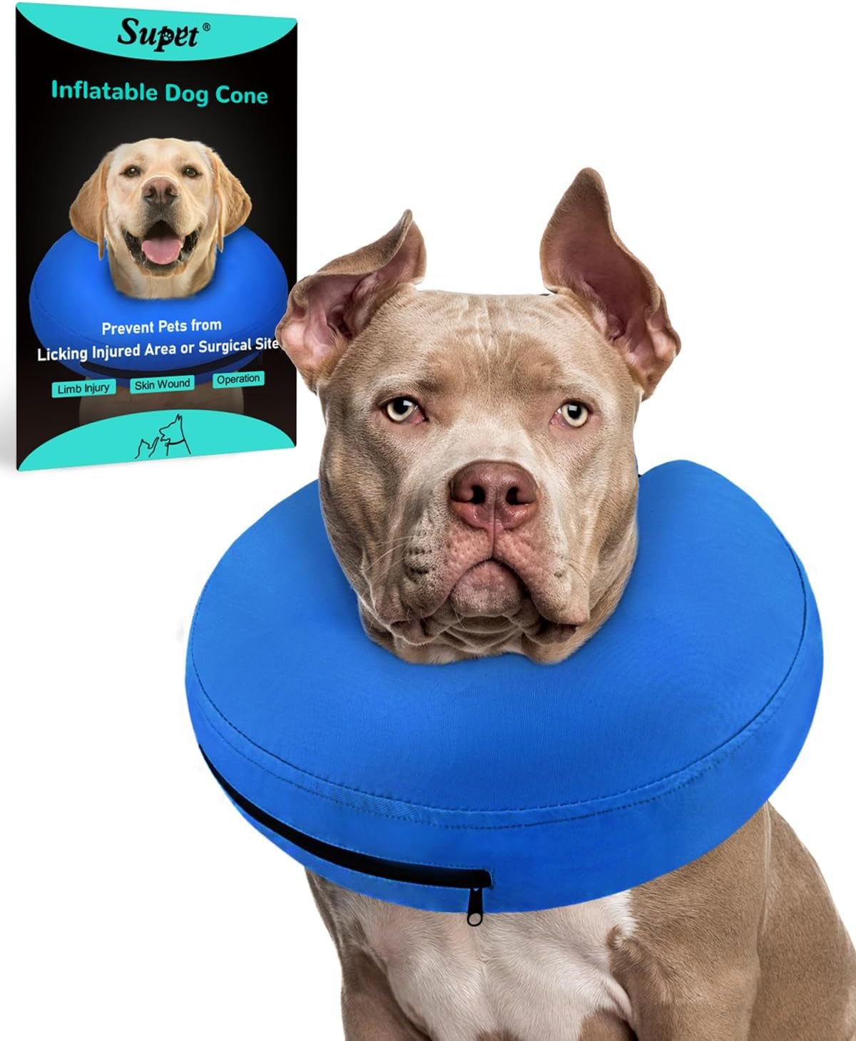 Supet Inflatable Dog Cone Collar Alternative after Surgery, Dog Neck Donut Collar Recovery E Collar to Stop Licking, Soft Dog Cone for Medium Large Dogs