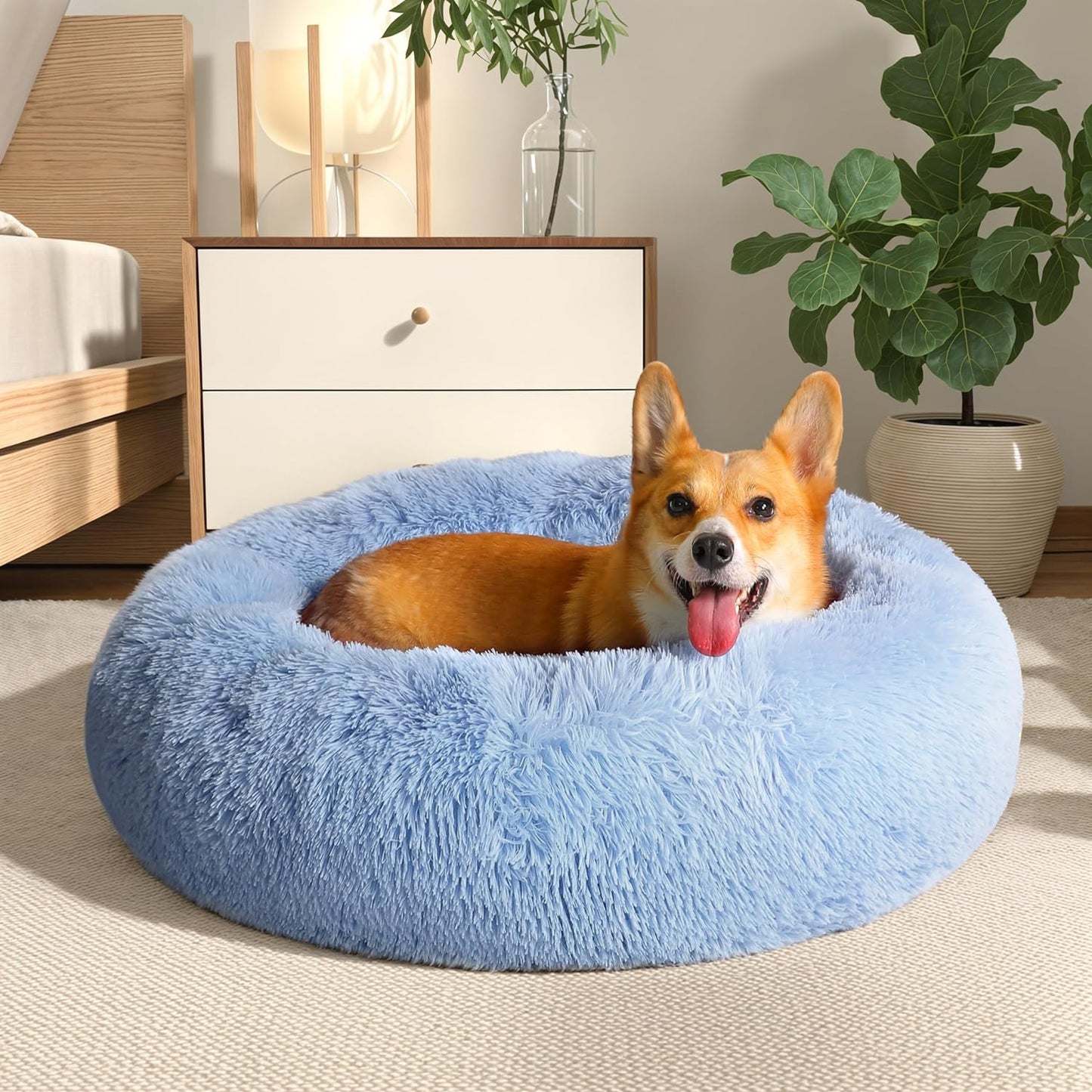 WESTERN HOME WH Calming Dog Bed & Cat Bed, Anti-Anxiety Donut Dog Cuddler Bed, Warming Cozy Soft Dog round Bed, Dog Cat Cushion Bed for Small Medium Dogs and Cats