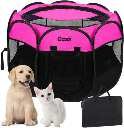 Portable Large Pet Cat Playpen for Indoor Outdoor Cats, Foldable Big Dog Playpen Tent Kennel Crate with Cover Enclosed for House Puppy Travel Camping (Large Size, Pink)