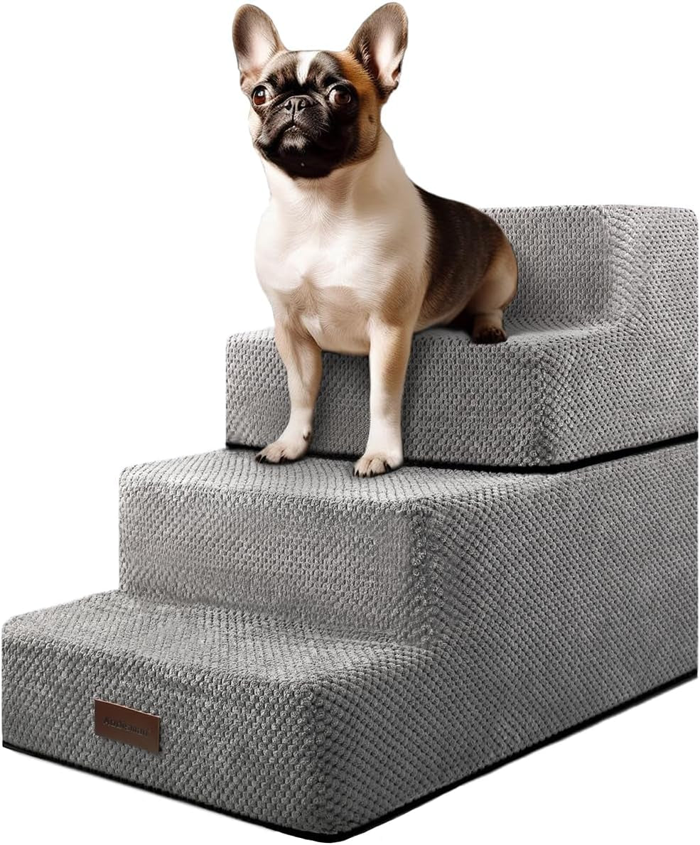 Dog Stairs for Small Dog, 4-Step Dog Steps for High Beds and Couch, Non-Slip Pet Stairs for Small Dogs and Cats,Dog Bed Stairs, Grey, 3/4/5 Steps