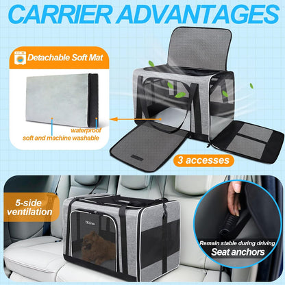 Large Pet Carrier with Wheels 24"X17"X17" for Large Cats, Pet Carrier for 2 Cats or Medium Dog, Cat Carrier for Car Travel with Litter Box and Bowl, Cat Soft Carrier with Locking Safety Zipper