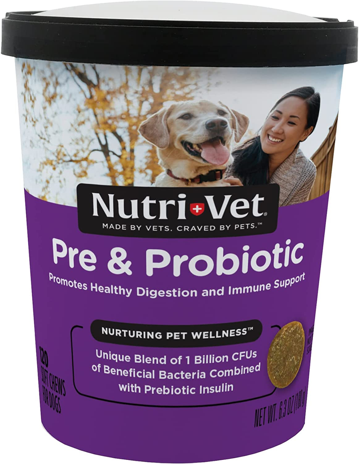 Nutri-Vet Pre and Probiotic Soft Chews for Dogs | Digestive Health Support | Tasty Alternative to Probiotic Powder | 120 Soft Chews