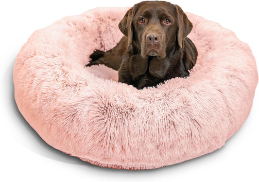 Best Friends by Sheri the Original Calming Donut Cat and Dog Bed in Shag Fur Cotton Candy Pink, Large 36"