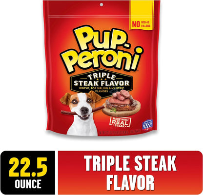 Pup-Peroni Dog Treats, Triple Steak Flavor, 22.5 Ounce, Ribeye, Top Sirloin, NY Strip Flavors, No Red 40 or Fillers