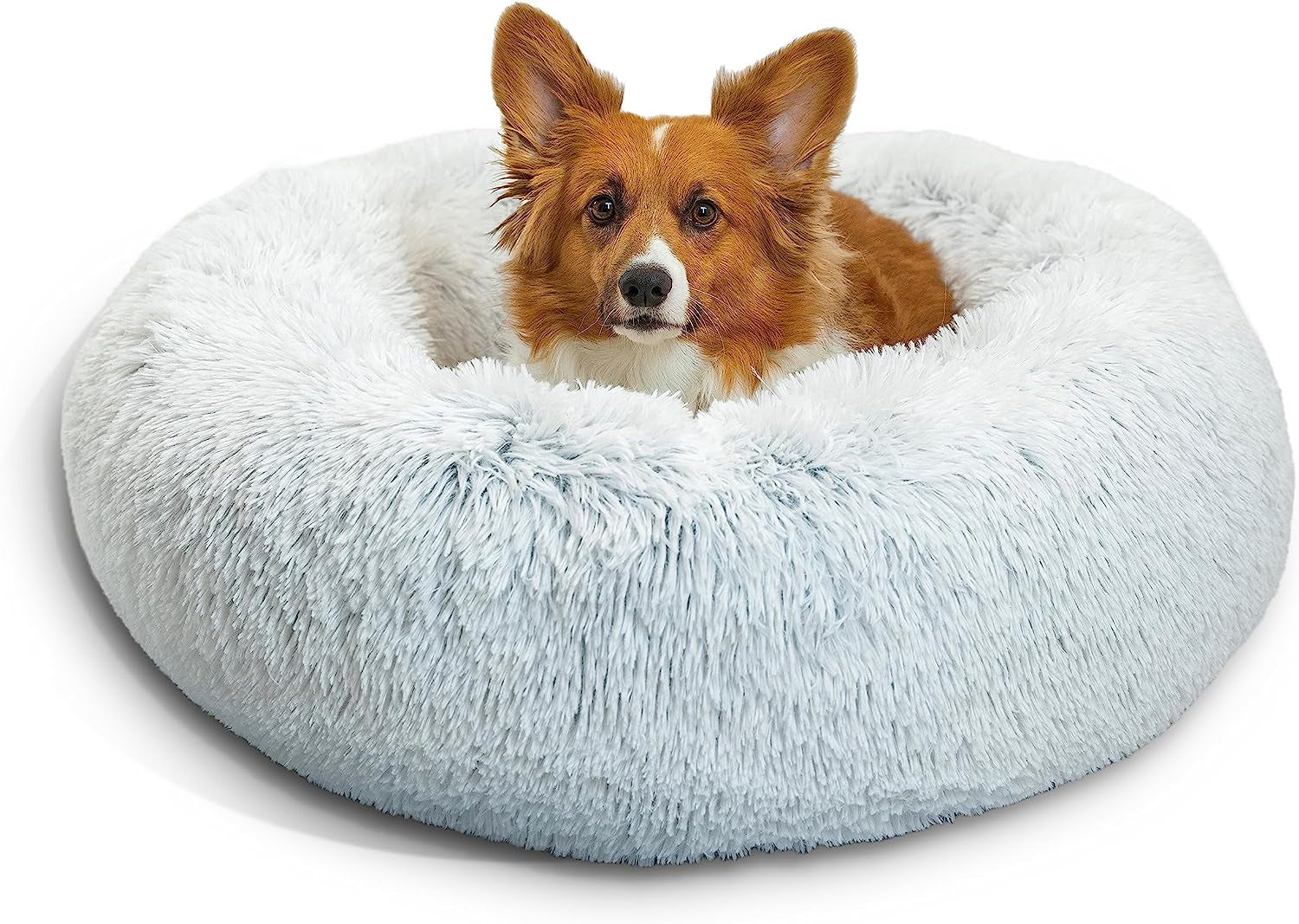 Best Friends by Sheri the Original Calming Donut Cat and Dog Bed in Shag Fur Frost, Medium 30"