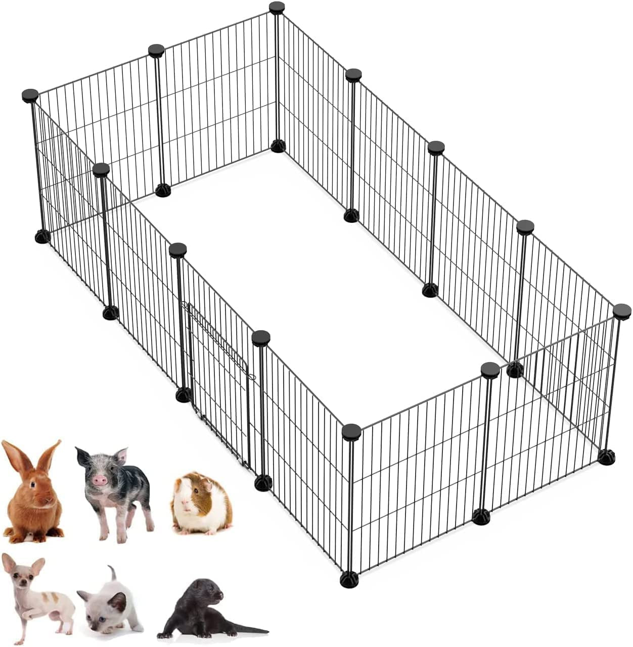 LANGXUN DIY Small Animal Pet Playpen with Door, Rabbit, Guinea Pig Cages, Puppy, Kitten Playpen | Indoor & Outdoor Portable Metal Wire Yard Fence, 12Pcs Pet Panels