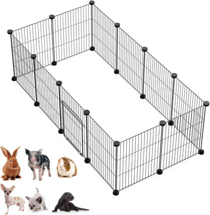 LANGXUN DIY Small Animal Pet Playpen with Door, Rabbit, Guinea Pig Cages, Puppy, Kitten Playpen | Indoor & Outdoor Portable Metal Wire Yard Fence, 12Pcs Pet Panels